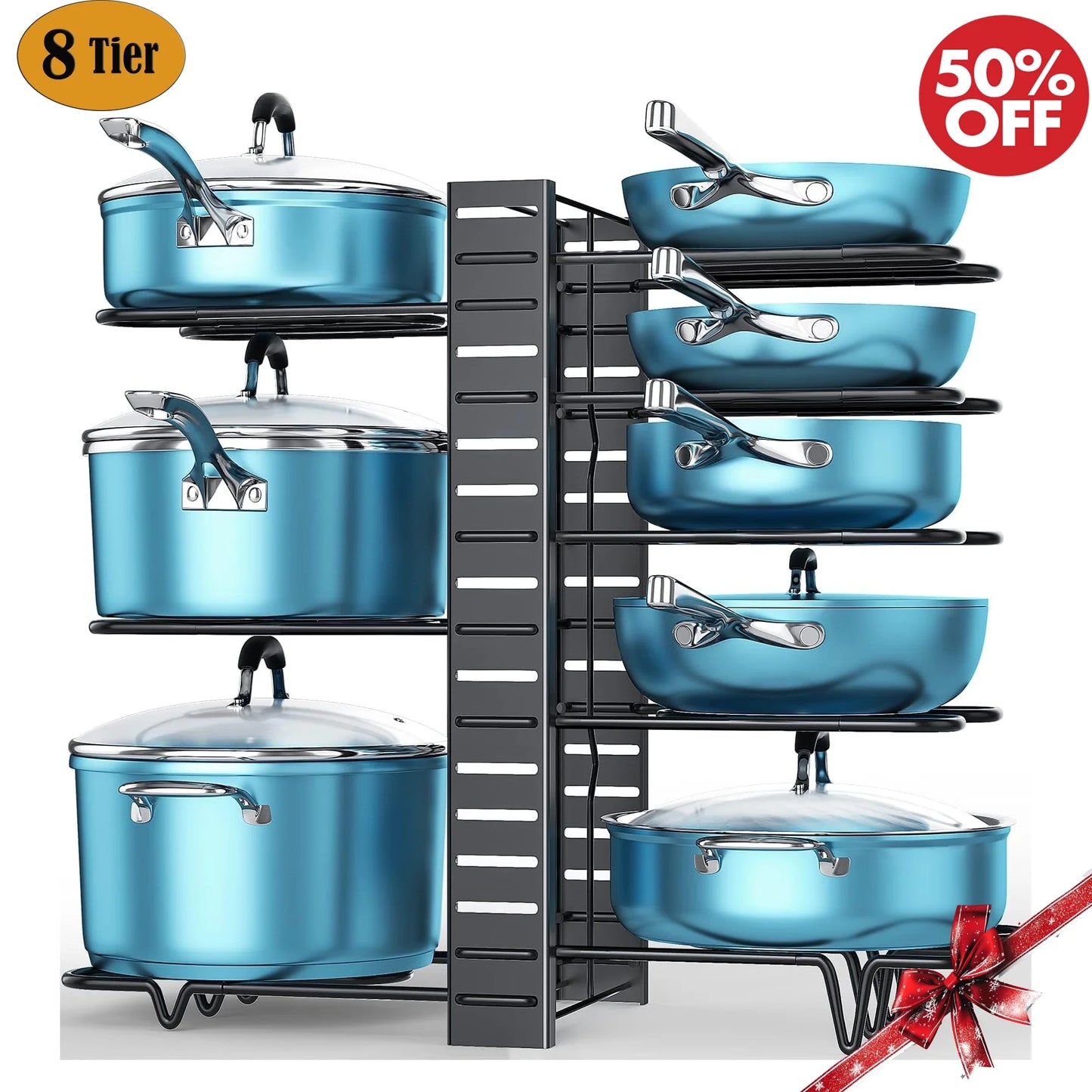 (4 Pack) Pot Organizer Rack 8 Tiers Pots and Pans Organizer, Pot Lid Organizer for Kitchen Cabinet Cookware Organizers and Storage,Upgraded