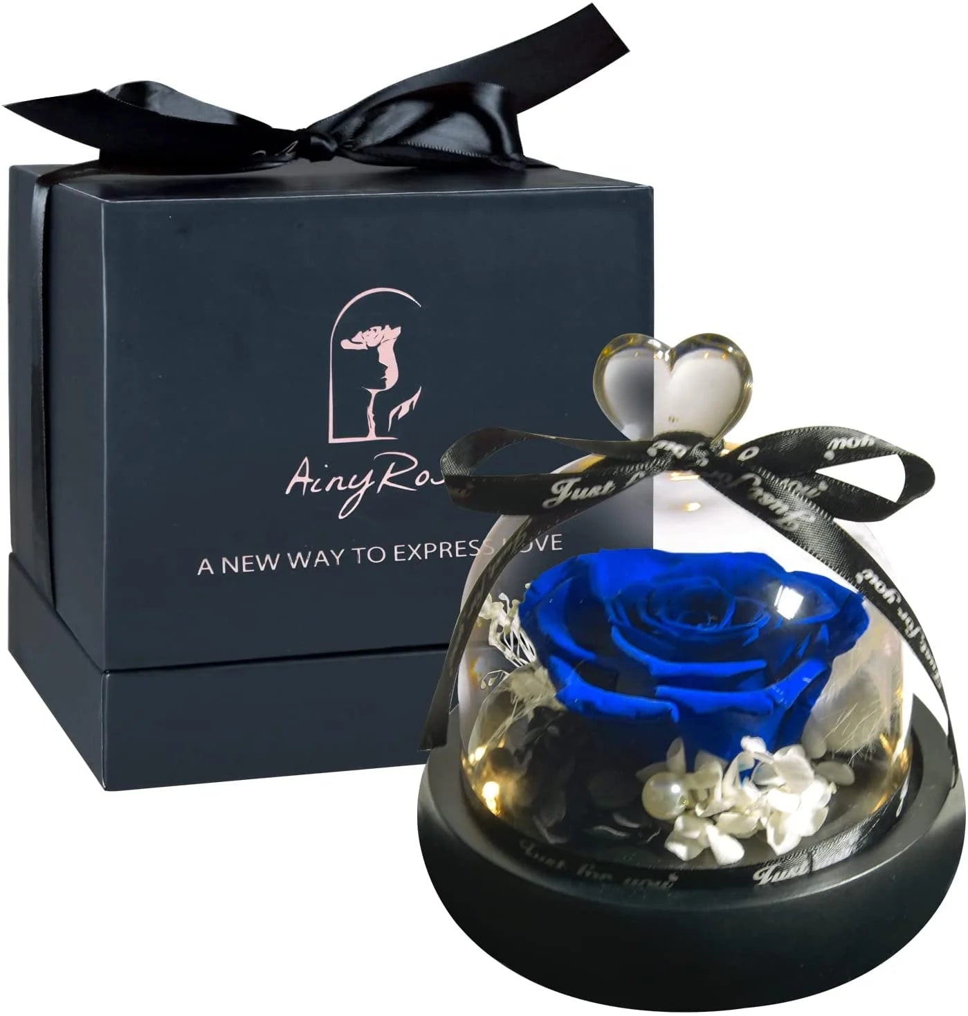 Gift for Women Forever Preserved Real Blue Rose in Glass Dome Gift for Valentines Day Mothers Day Christmas Anniversary Birthday