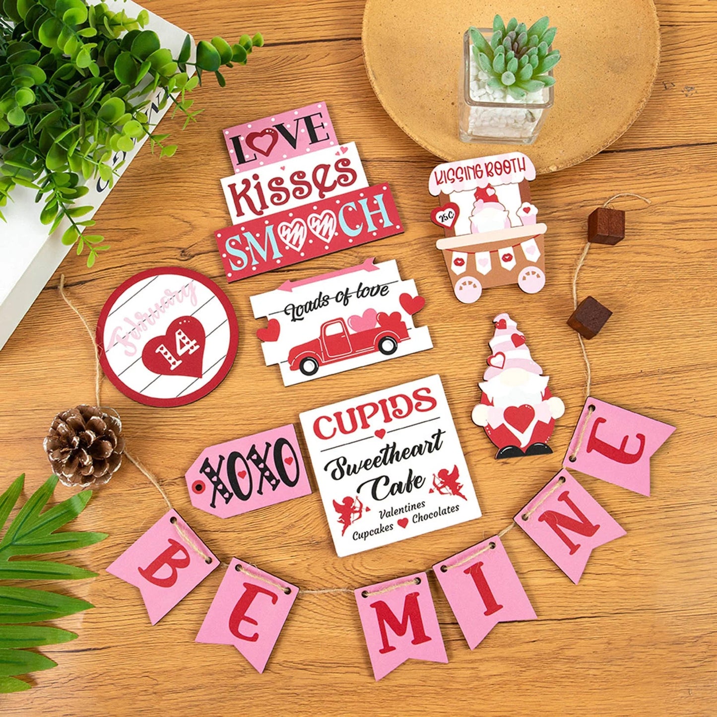 Valentine'S Day Tiered Tray Decor Valentine'S Day Layered Pallet Decoration Cute Valentine'S Day Decorative Enthusiasts Birds Love Layered Pallet Wedding Anniversary Party Supplies (Tray Not Include)