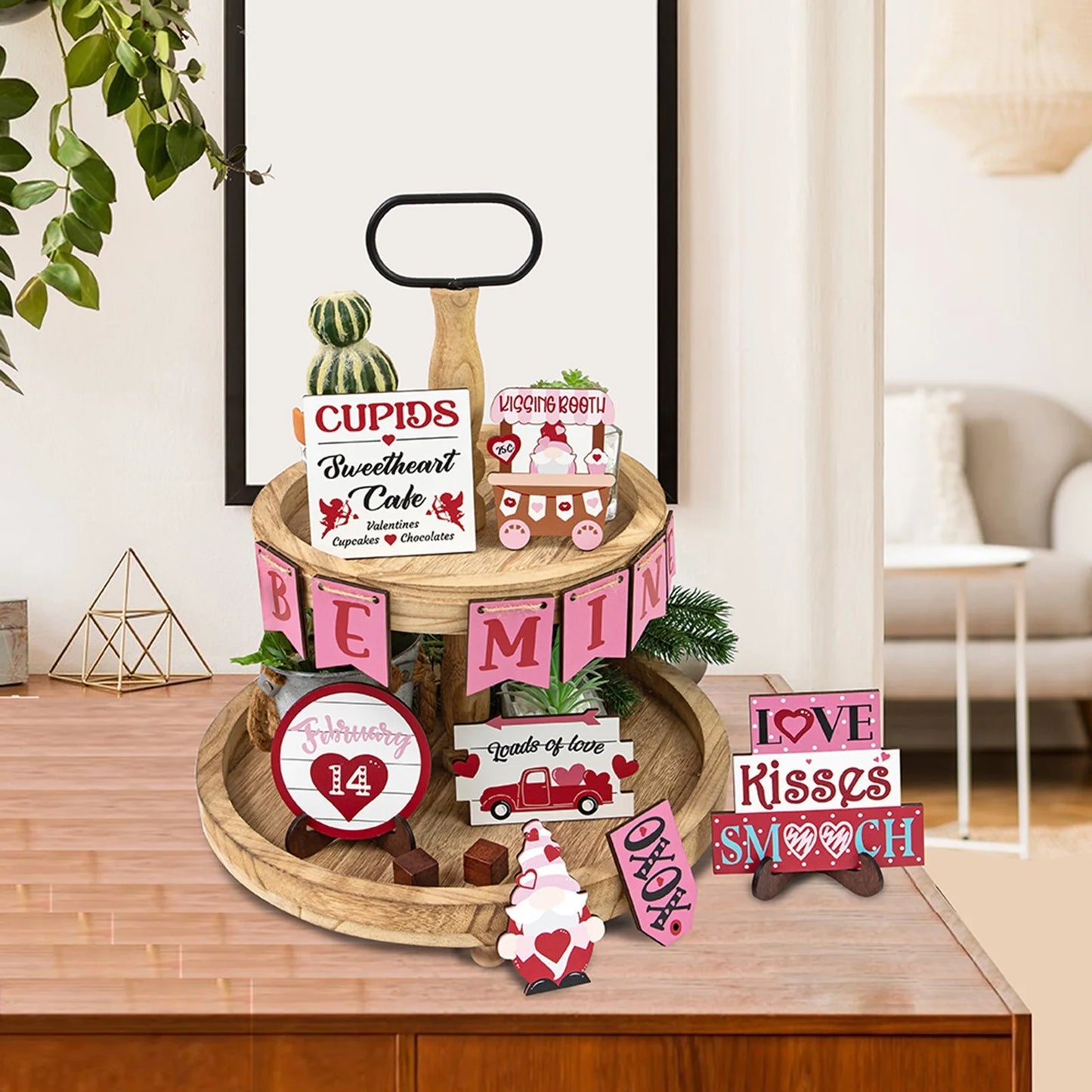 Valentine'S Day Tiered Tray Decor Valentine'S Day Layered Pallet Decoration Cute Valentine'S Day Decorative Enthusiasts Birds Love Layered Pallet Wedding Anniversary Party Supplies (Tray Not Include)