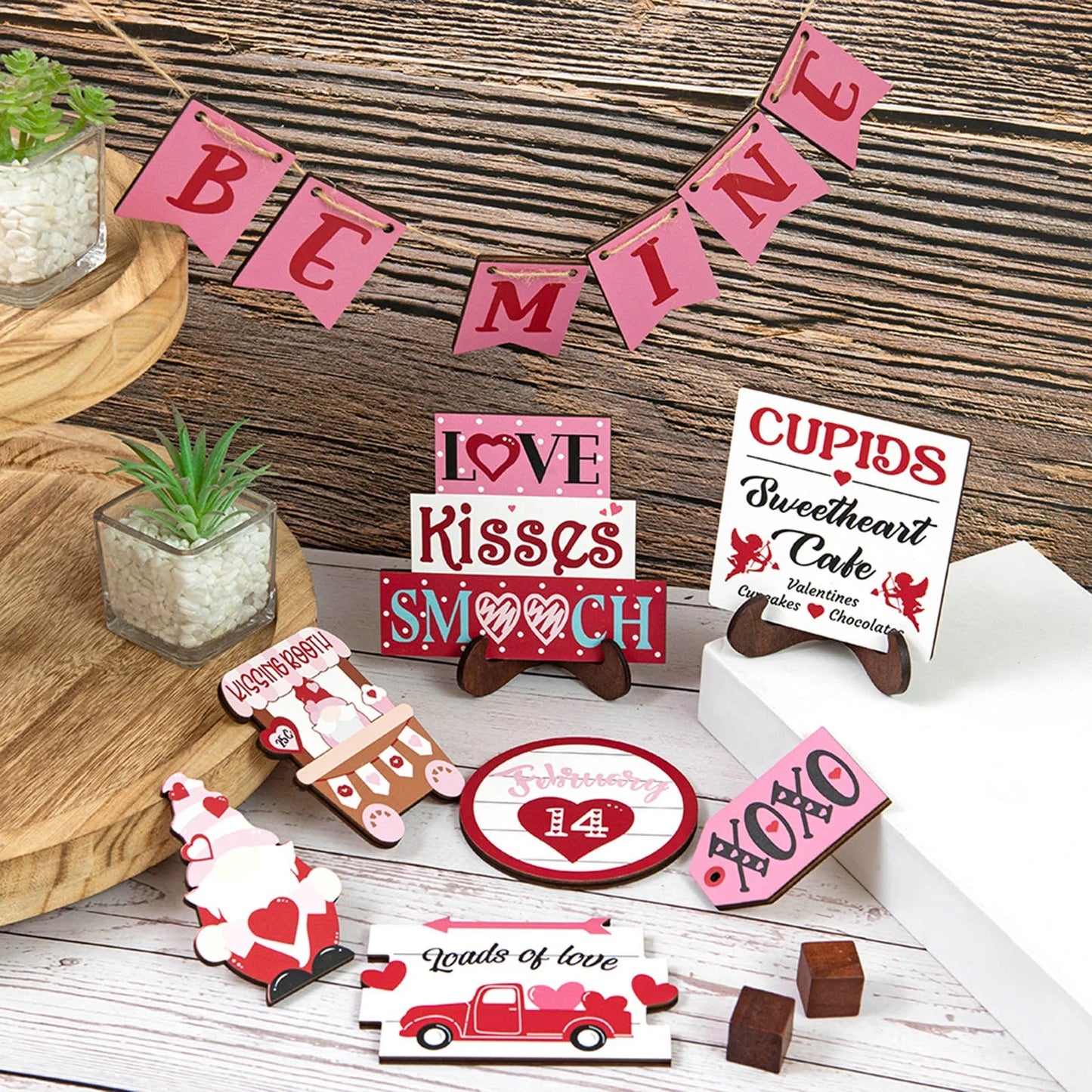 Valentine'S Day Tiered Tray Decor Valentine'S Day Layered Pallet Decoration Cute Valentine'S Day Decorative Enthusiasts Birds Love Layered Pallet Wedding Anniversary Party Supplies (Tray Not Include)