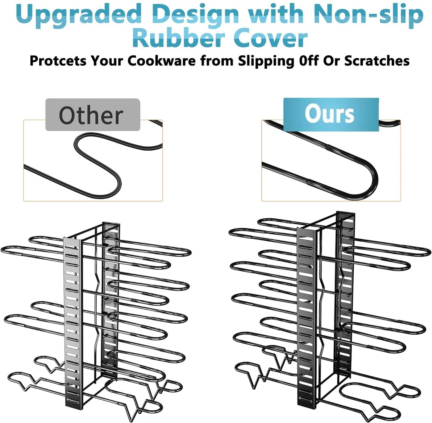 (4 Pack) Pot Organizer Rack 8 Tiers Pots and Pans Organizer, Pot Lid Organizer for Kitchen Cabinet Cookware Organizers and Storage,Upgraded