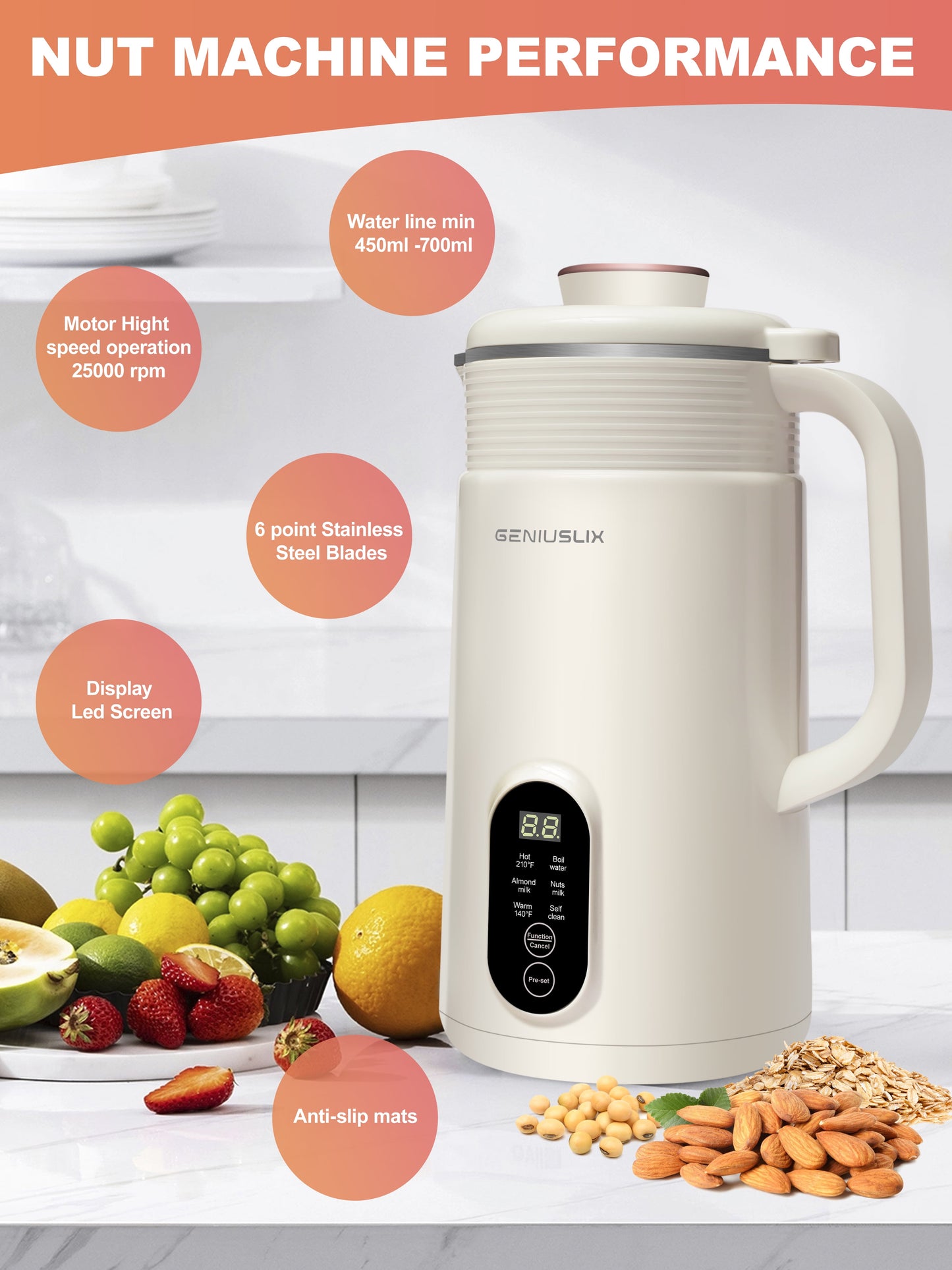 Automatic Vegan Nut Milk Maker Machine 24 Oz - Auto Clean & Temperature Control Soy Milk Maker, Homemade Non-Dairy Beverages - Oat/Coconut/Cashew/Almond Milk Machine with Recipe