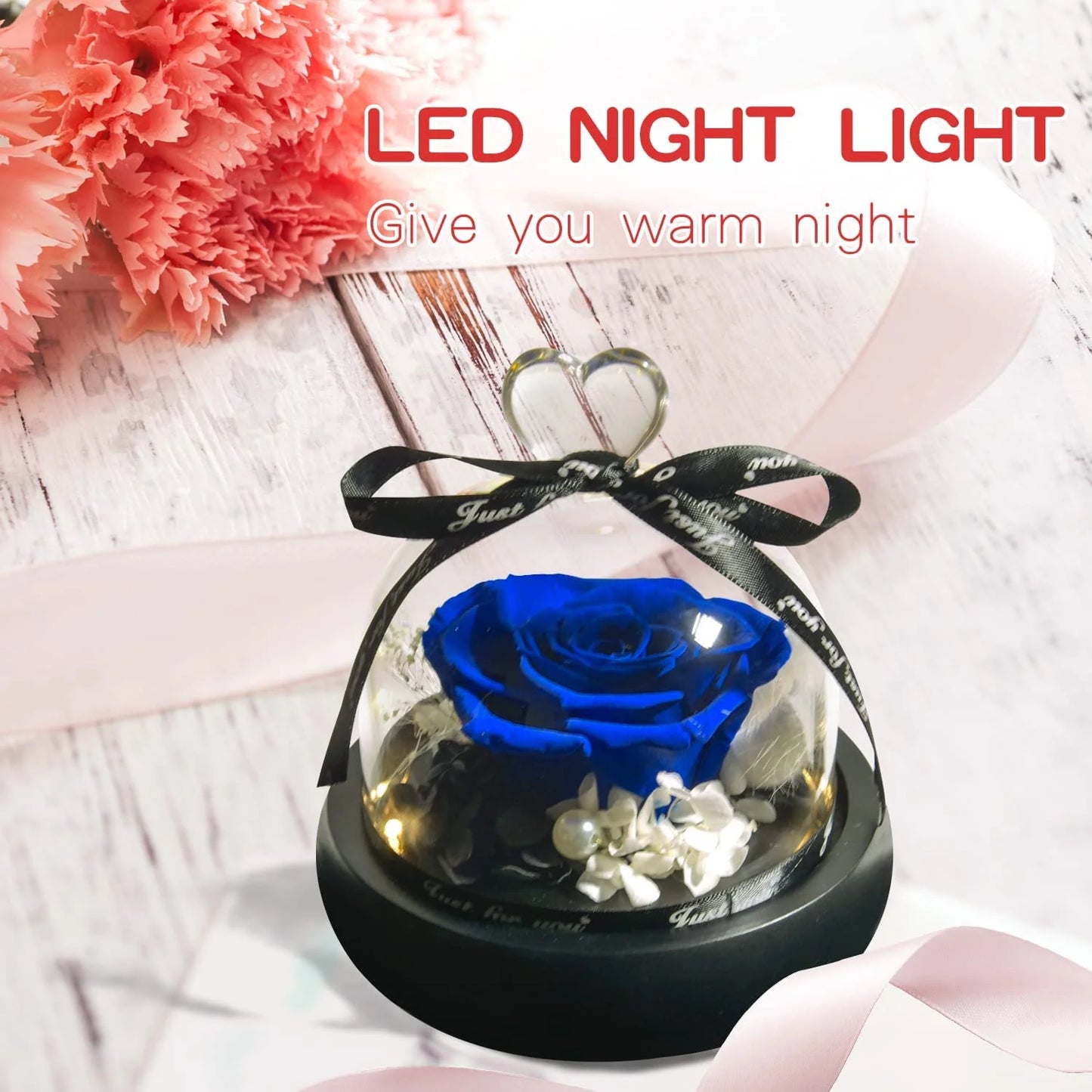 Gift for Women Forever Preserved Real Blue Rose in Glass Dome Gift for Valentines Day Mothers Day Christmas Anniversary Birthday