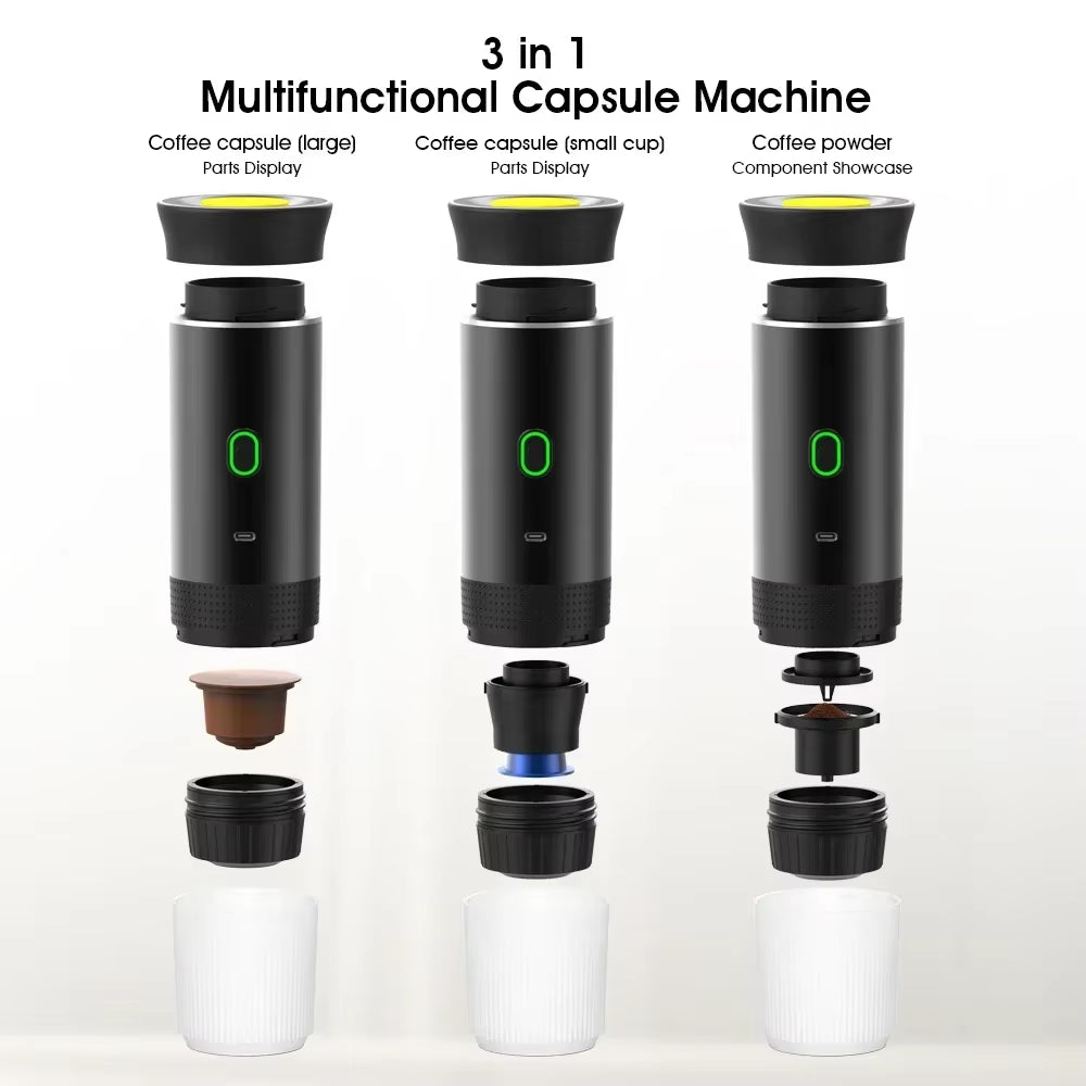 Portable Italian Espresso Machine for Car & Home 3-In-1 Capsule Powder Travel Coffee Maker Electric Portable Coffee Machine