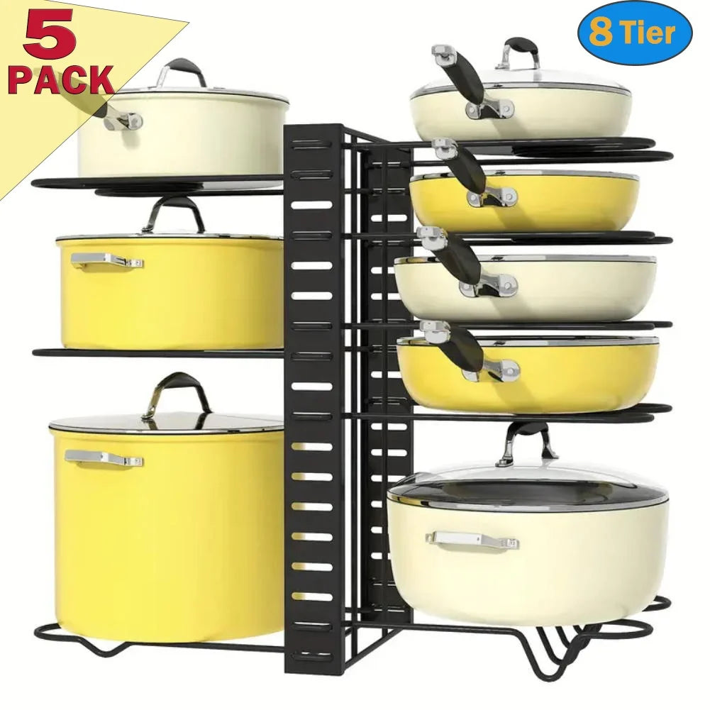 (4 Pack) Pot Organizer Rack 8 Tiers Pots and Pans Organizer, Pot Lid Organizer for Kitchen Cabinet Cookware Organizers and Storage,Upgraded