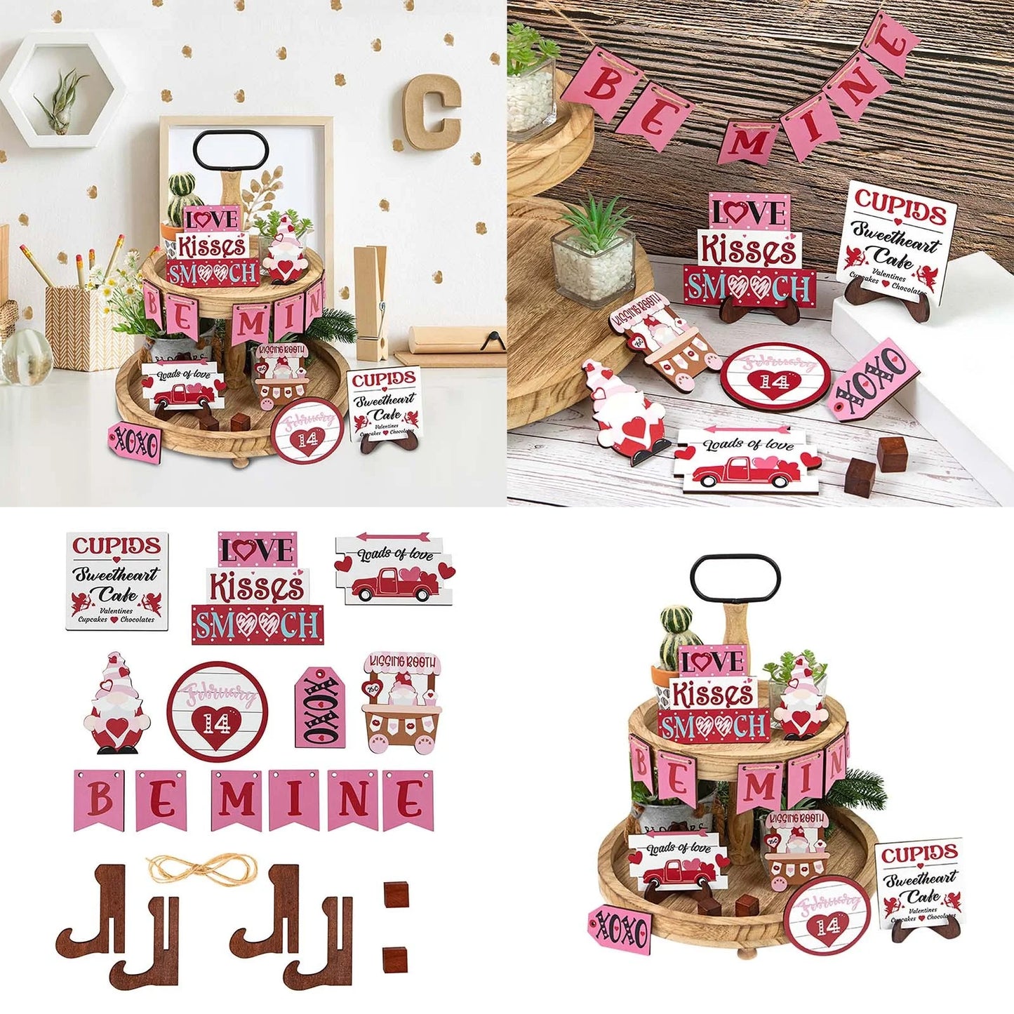 Valentine'S Day Tiered Tray Decor Valentine'S Day Layered Pallet Decoration Cute Valentine'S Day Decorative Enthusiasts Birds Love Layered Pallet Wedding Anniversary Party Supplies (Tray Not Include)