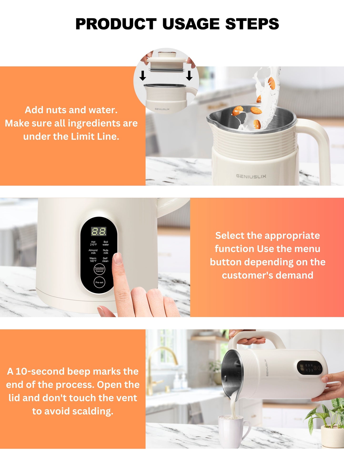 Automatic Vegan Nut Milk Maker Machine 24 Oz - Auto Clean & Temperature Control Soy Milk Maker, Homemade Non-Dairy Beverages - Oat/Coconut/Cashew/Almond Milk Machine with Recipe