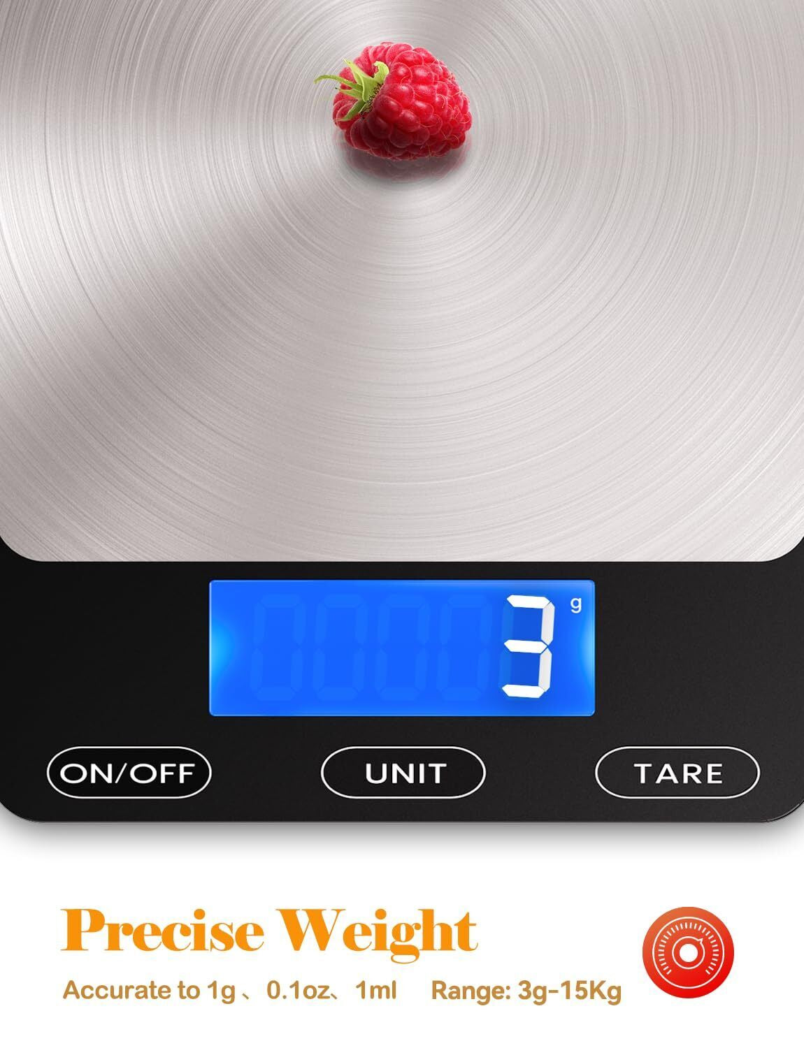Food Scale -33Lb Digital Kitchen Scale for Food Ounces Grams Rechargeable 304