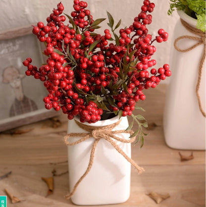 Home Decor Red Berry Pick Holly Branch Wreath Tree Hanging Decoration Fake Flowers in Vase