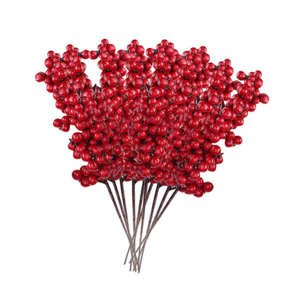 Home Decor Red Berry Pick Holly Branch Wreath Tree Hanging Decoration Fake Flowers in Vase