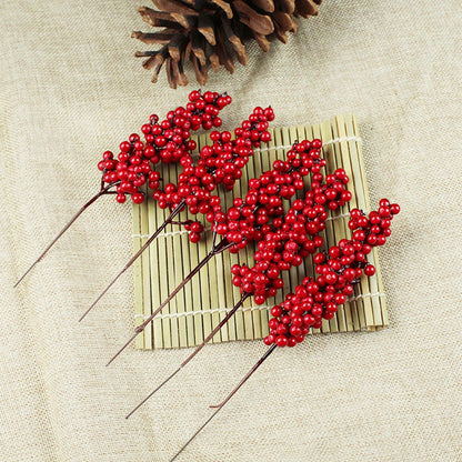 Home Decor Red Berry Pick Holly Branch Wreath Tree Hanging Decoration Fake Flowers in Vase